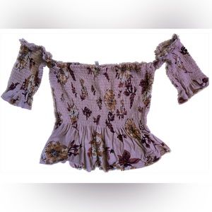 OFF THE SHOULDER CROP TOP PINK WITH FLOWERS